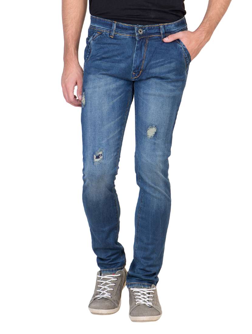 blue cotton ripped jeans