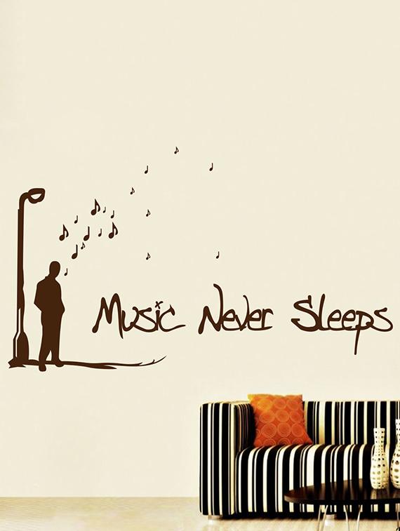 wallskart  music never sleeps  brown wall sticker