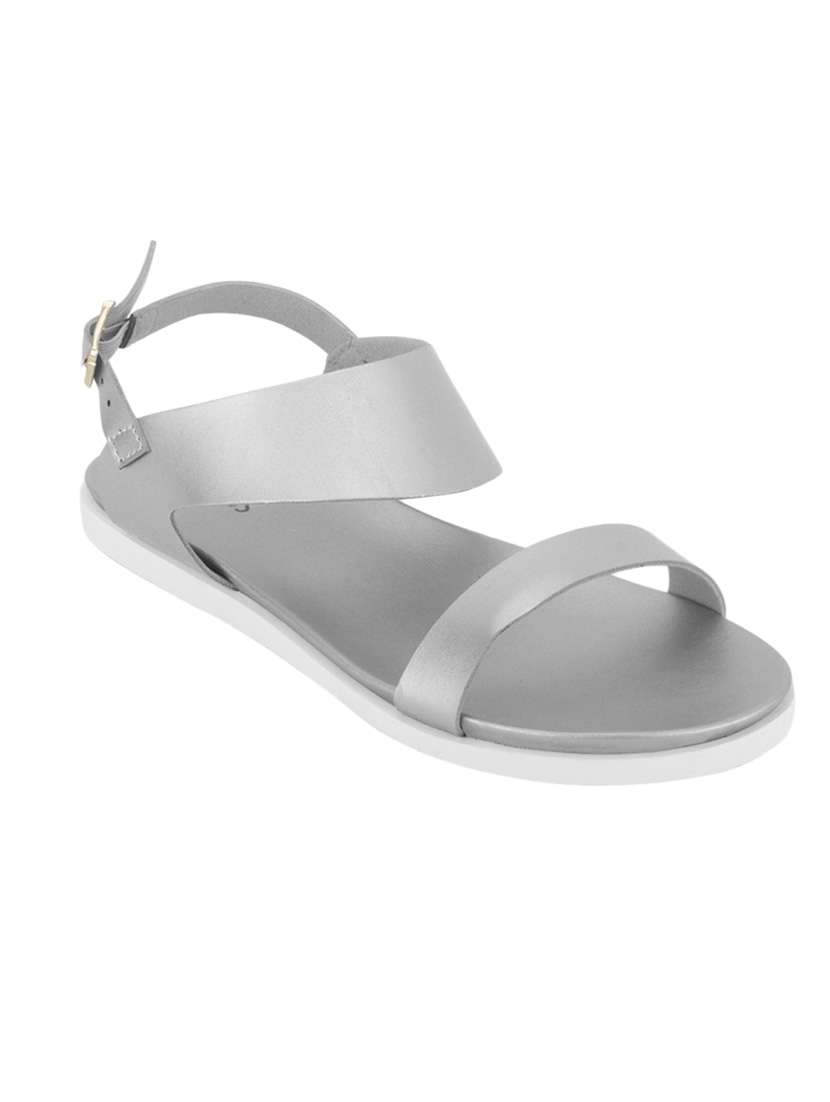 silver leatherette back strap sandals