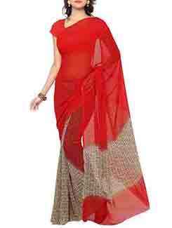 red georgette printed saree with blouse