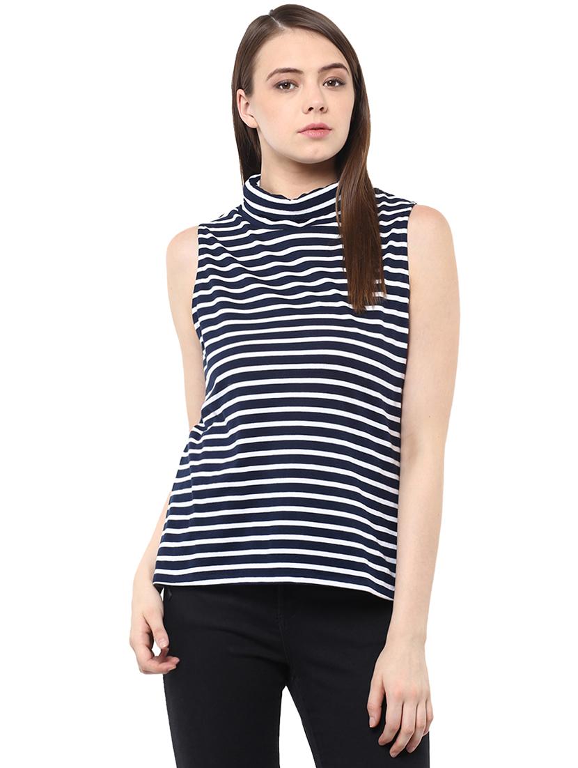 turtle neck sleeveless striped top