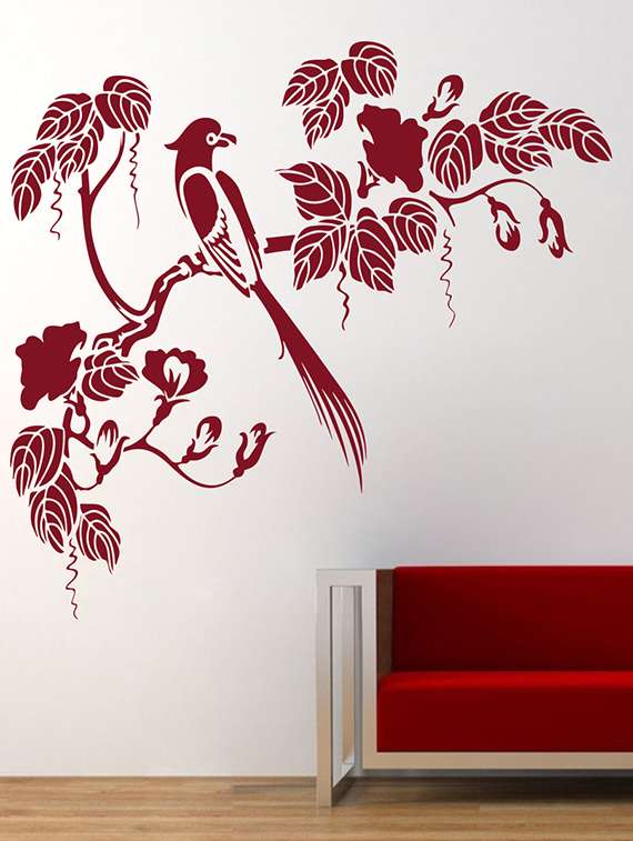 wallskart  humming bird on tree branch  brown wall sticker