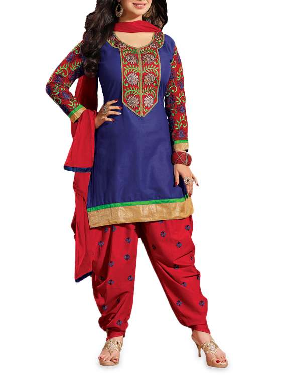 blue and red color combination dress Churidar Blue And Red Color Combination Dress Embroidered Dark Blue And Red  Dress Material