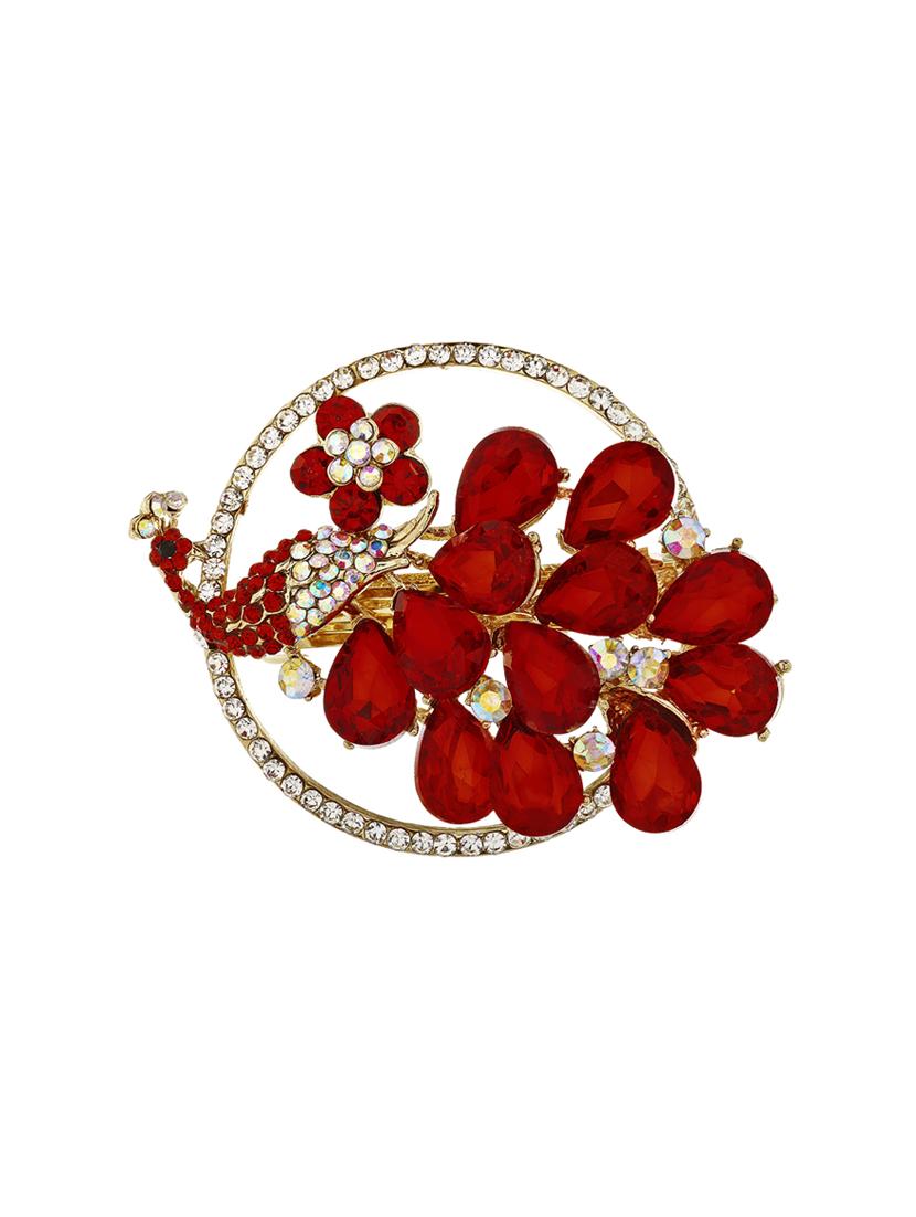 red metal stone embellished hair clip - 12489898 - Zoom Image - 0