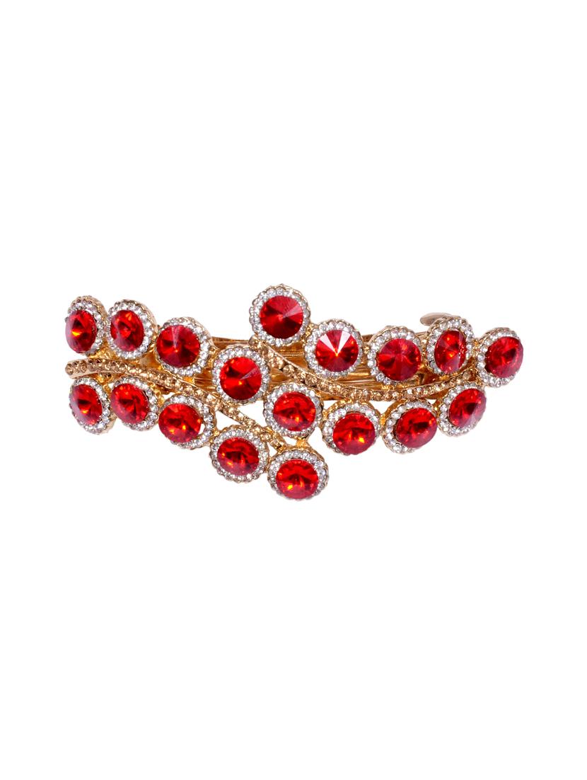 red metal metal stone embellished clip - 12490021 - Zoom Image - 0