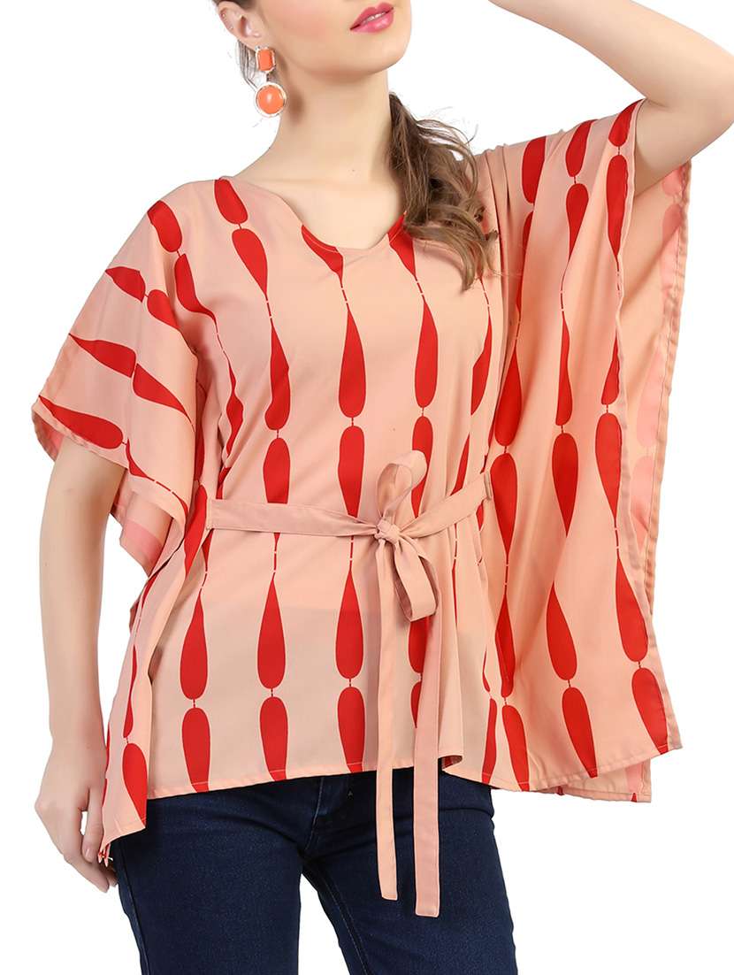 beige printed crepe kaftan