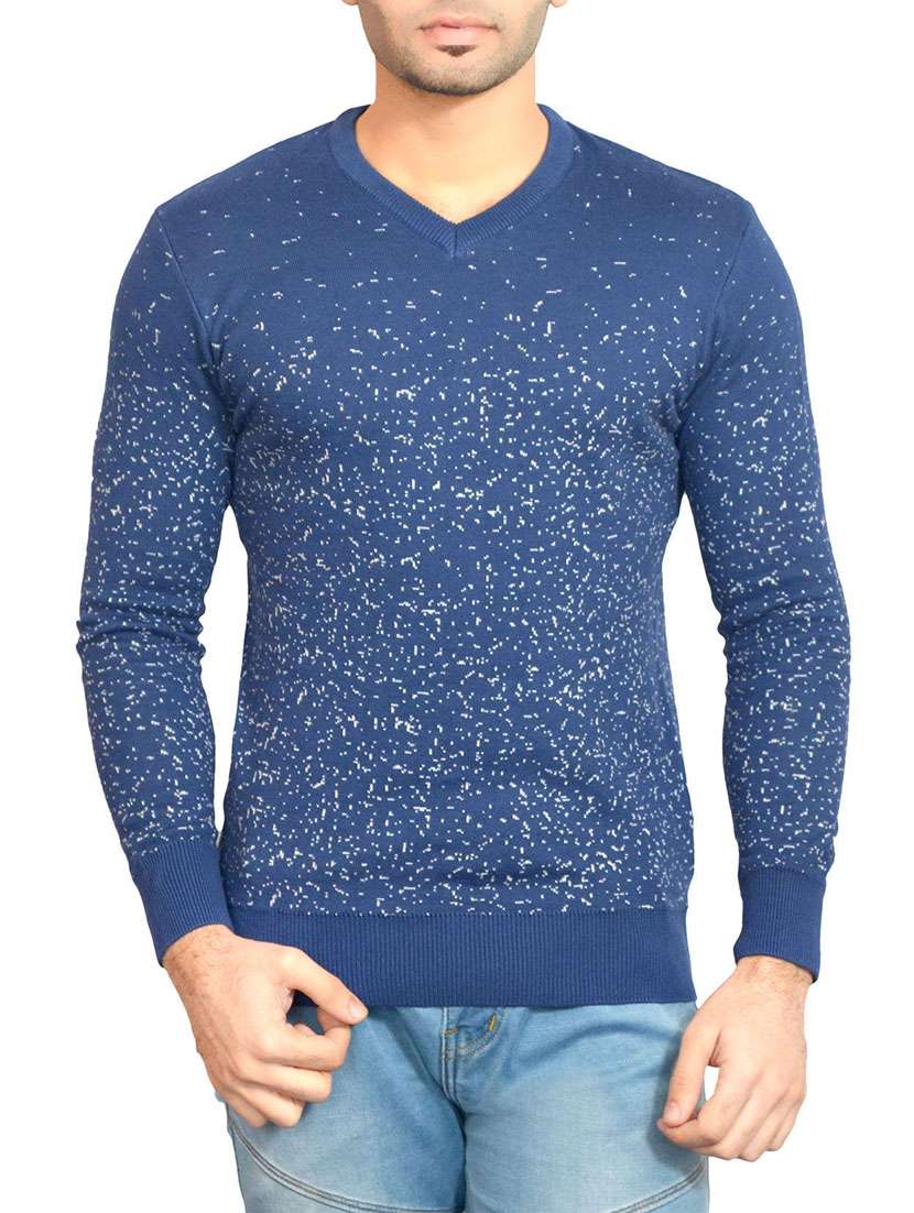 dark blue cotton printed pullover