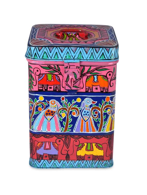 multicoloured painted stainless steel container
