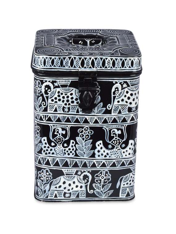 black and white painted container