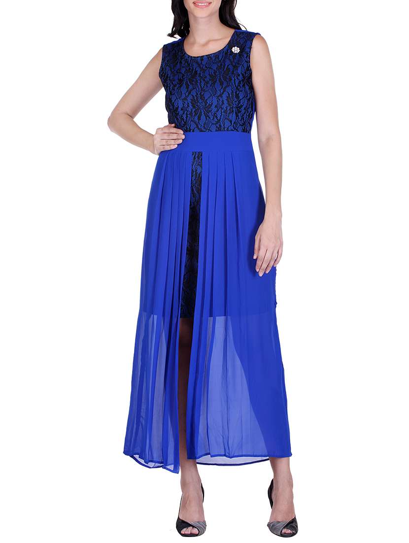 blue lace georgette dress