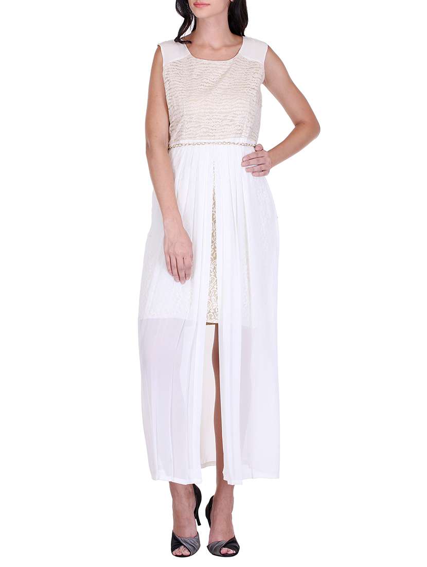 white embellished georgette dress