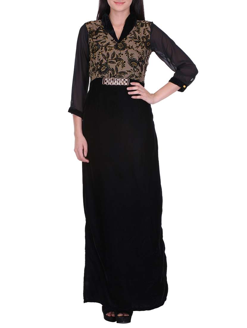 black floral velvet maxi dress