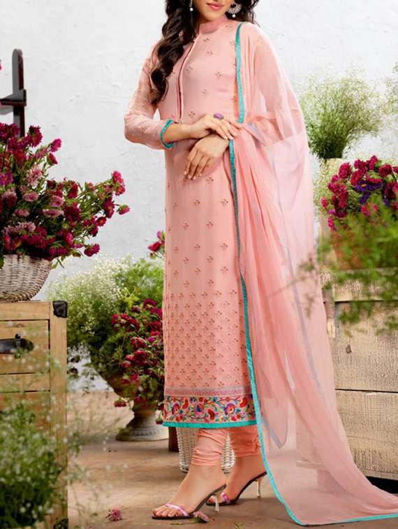 pink georgette unstitched suit