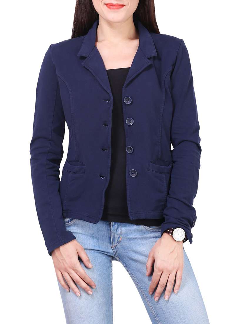 dark blue cotton formal blazer - 12513864 - Zoom Image - 0