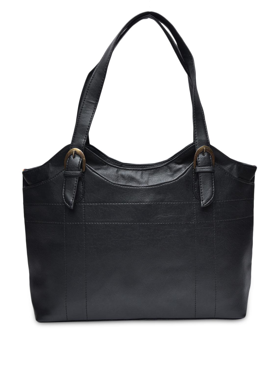 Solid Black Leatherette Handbag - By - 1251704