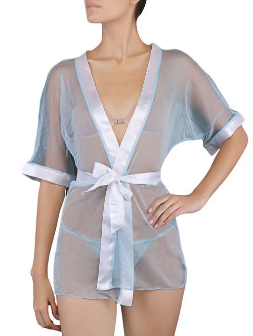 Buy online Pastel Blue Transparent Net Robe from lingerie for