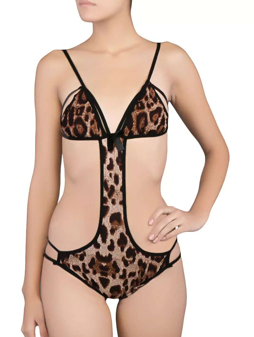 brown animal print monokini