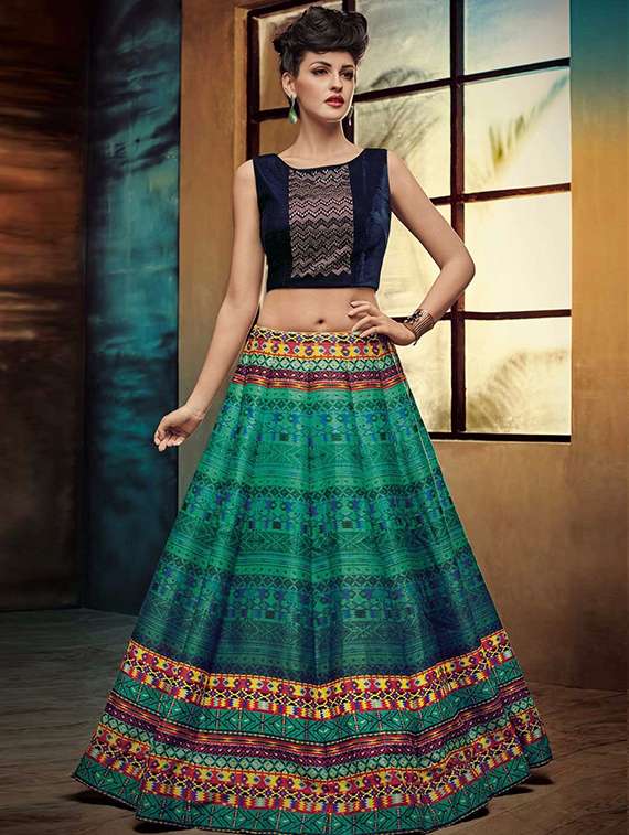 multi colored silk flared lehenga