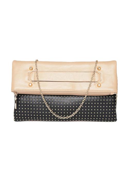 beige & black leatherette studded clutch - 12522673 -  Standard Image - 0