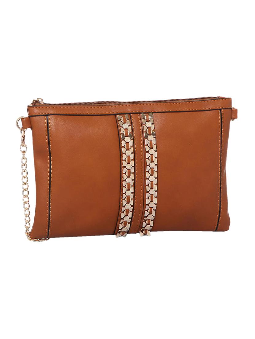 brown leatherette studded sling clutch - 12522678 -  Zoom Image - 0