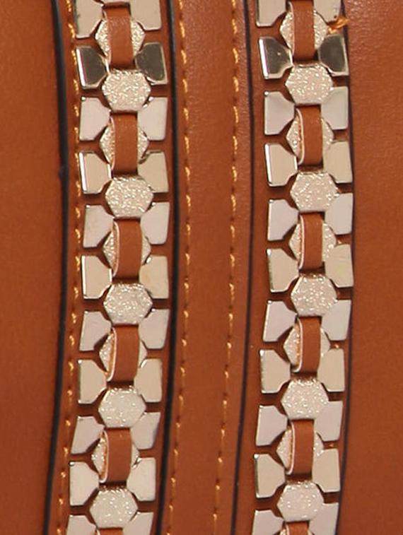 brown leatherette studded sling clutch - 12522678 - Standard Image - 3