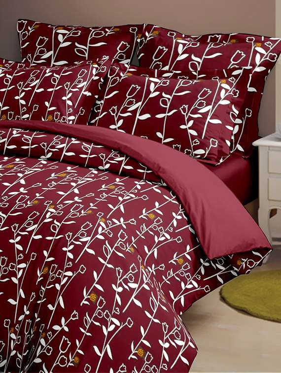 dreamscape 140tc 100% cotton red floral double bedsheet set
