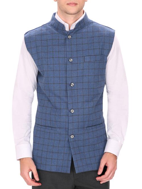 blue cotton nehru jacket - 12541365 -  Standard Image - 0