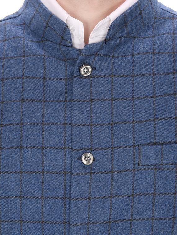 blue cotton nehru jacket - 12541365 - Standard Image - 3