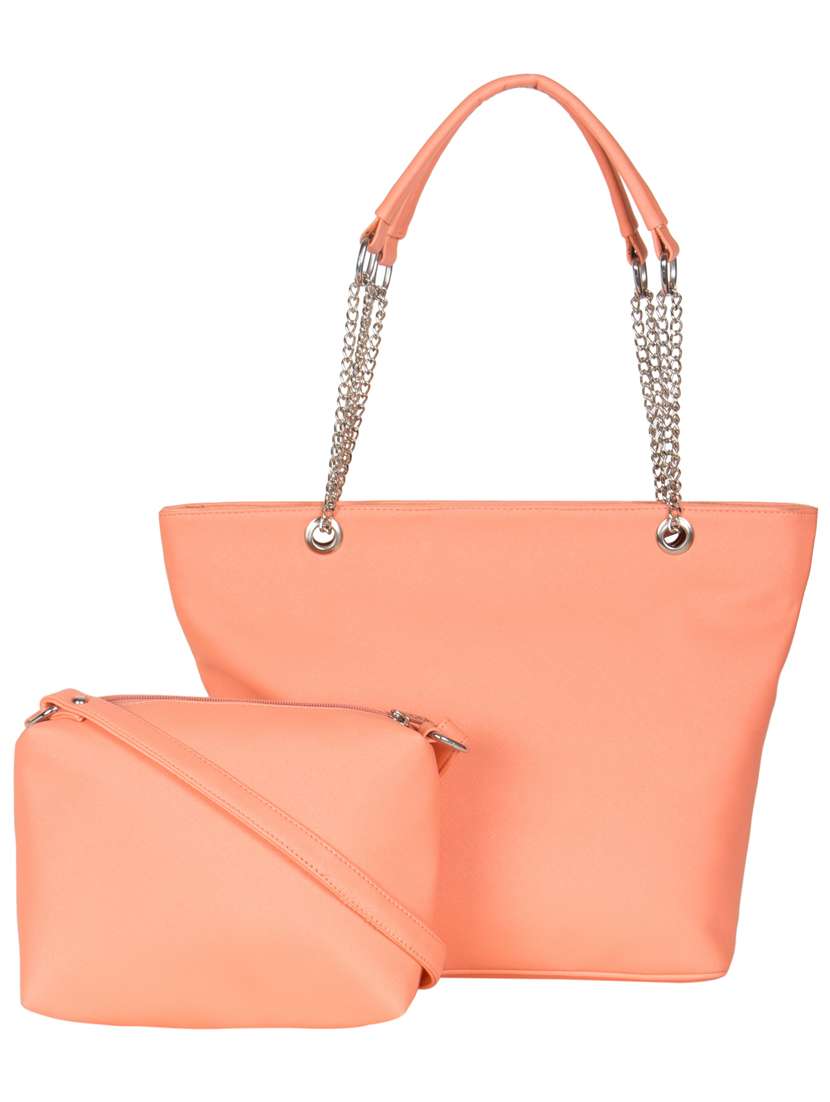 peach leatherette handbag and pouch combo
