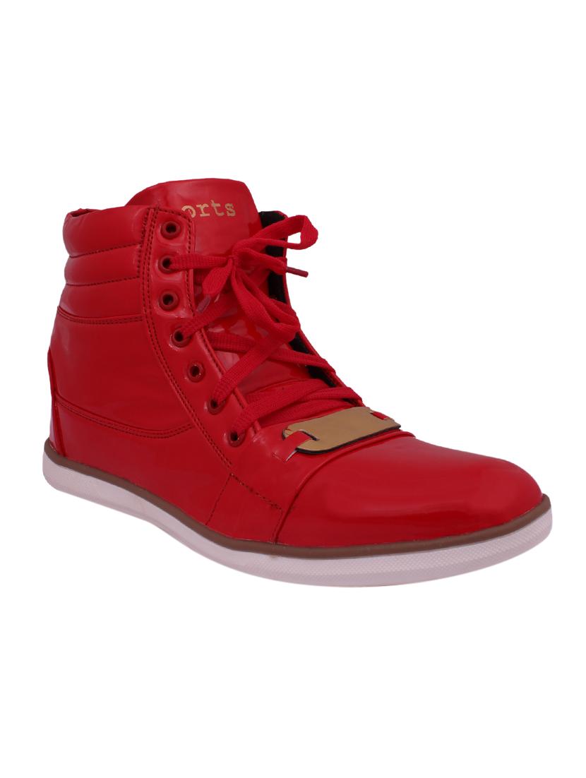 red synthetic lace up sneakers - 12553565 - Zoom Image - 0