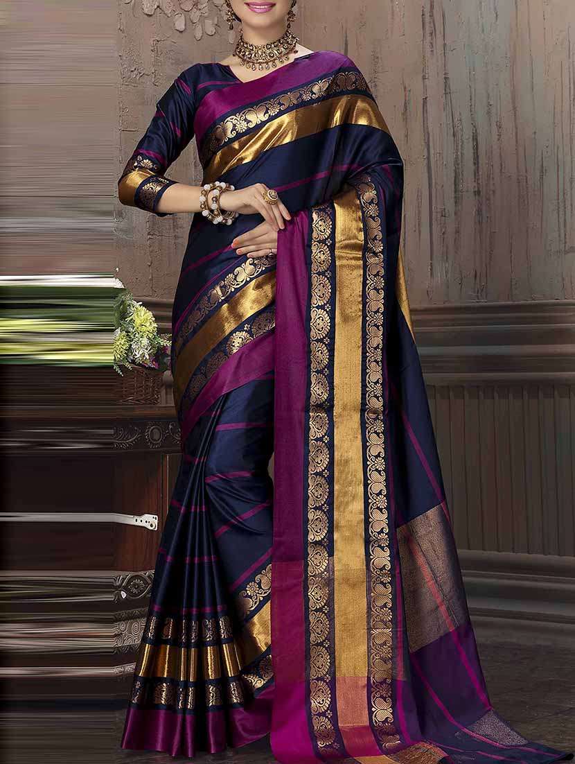 blue cotton woven saree with blouse