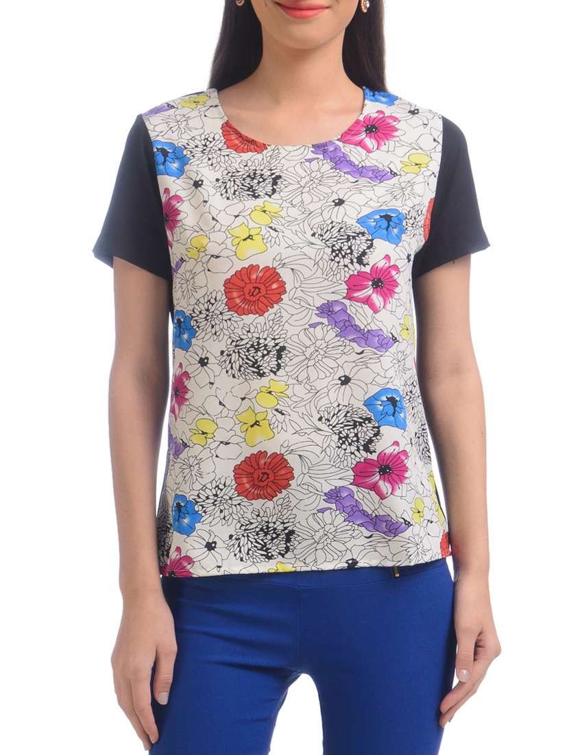  white  floral printed straight top