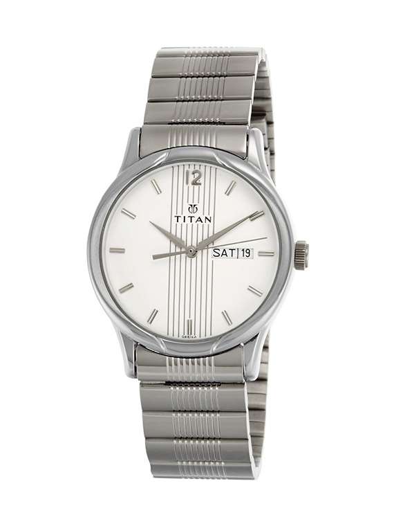 titan karishma analog silver dial men's watch - ne1580sm03