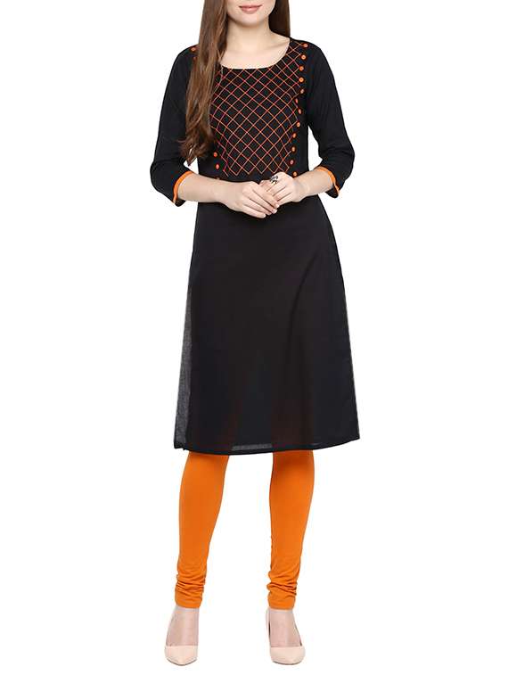black cotton straight kurta