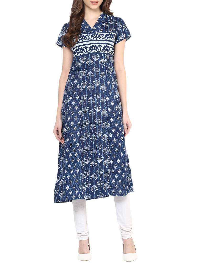 indigo printed cotton kurta