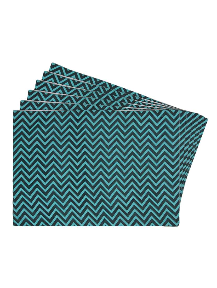 green printed reversible placemats for dining table - unique designs both sides - set of 6