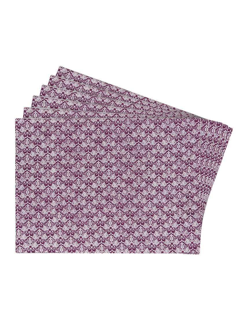 purple printed reversible placemats for dining table - unique designs both sides - set of 6