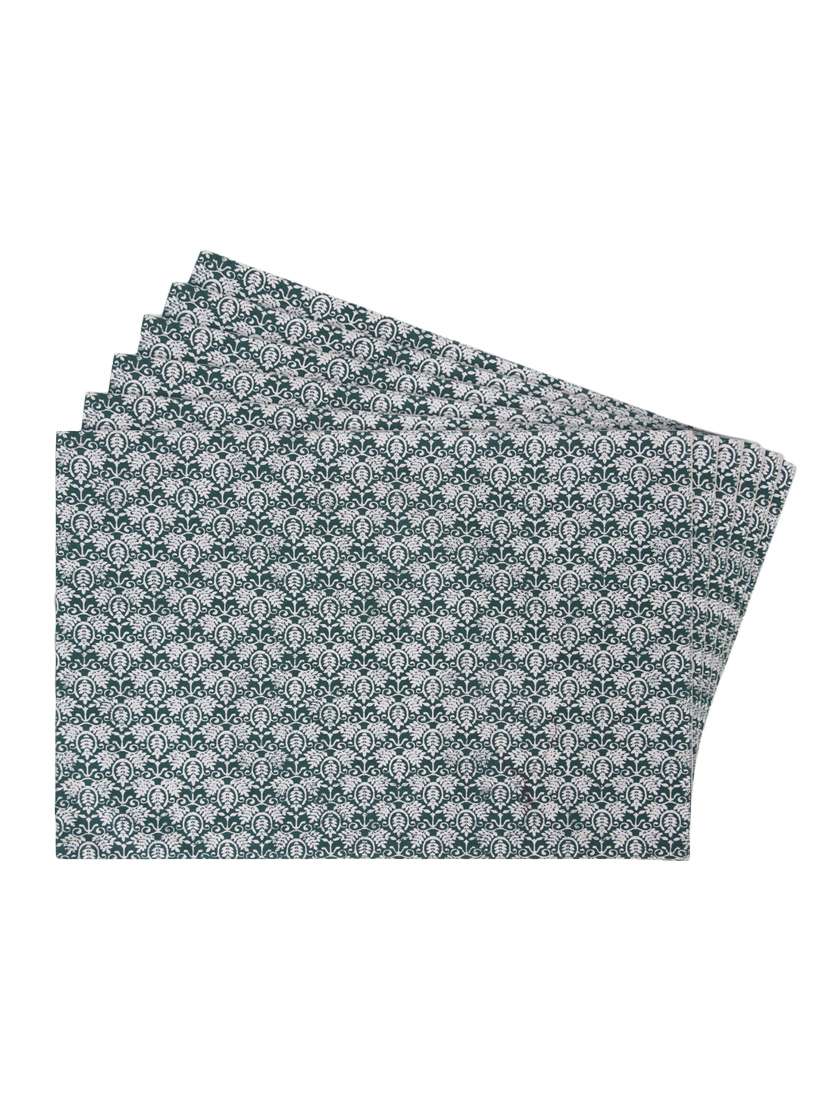 green printed reversible placemats for dining table - unique designs both sides - set of 6