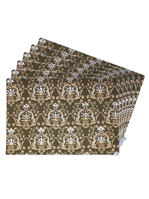 olive green printed reversible placemats for dining table - unique designs both sides - set of 6 - 12590096 - Standard Image - 0