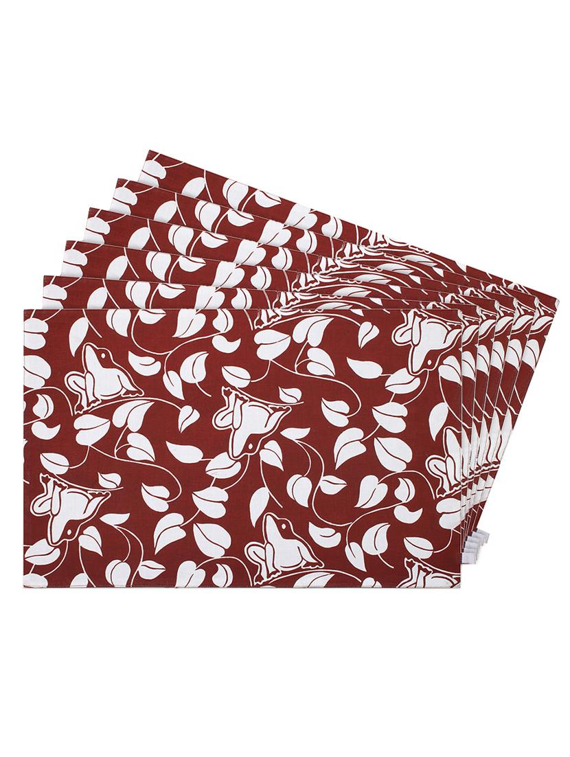 rust printed reversible placemats for dining table - unique designs both sides - set of 6