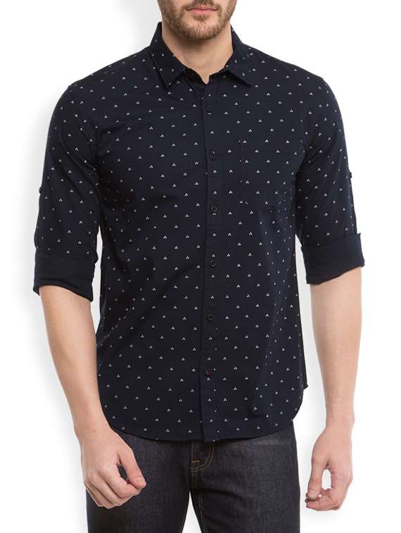 navy blue cotton casual shirt