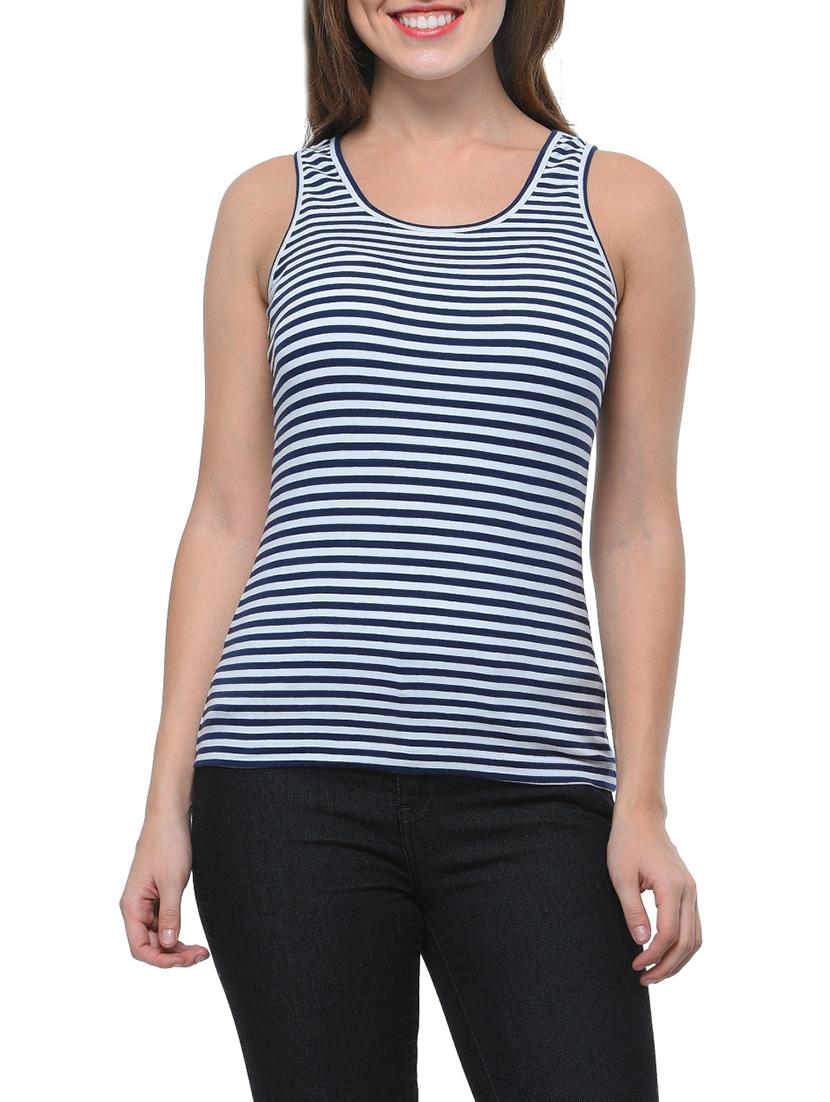 navy blue striped cotton tank tee - 12593939 -  Zoom Image - 0