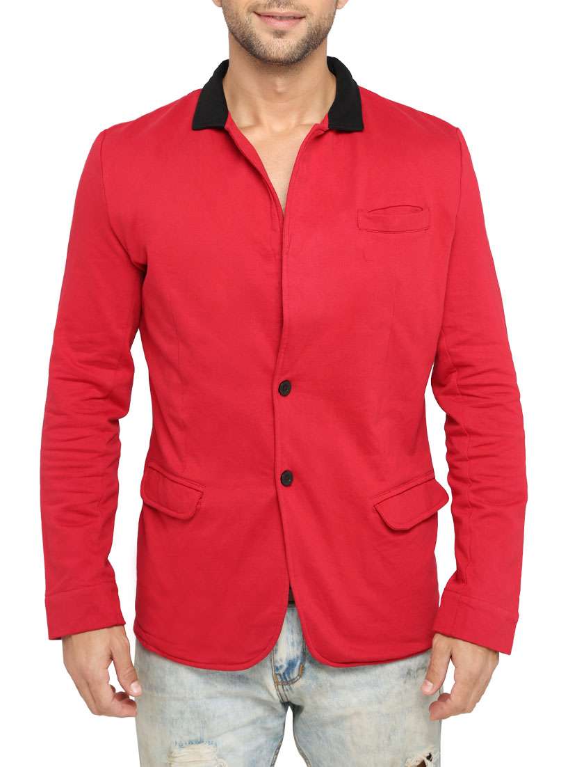 red fleece casual blazer