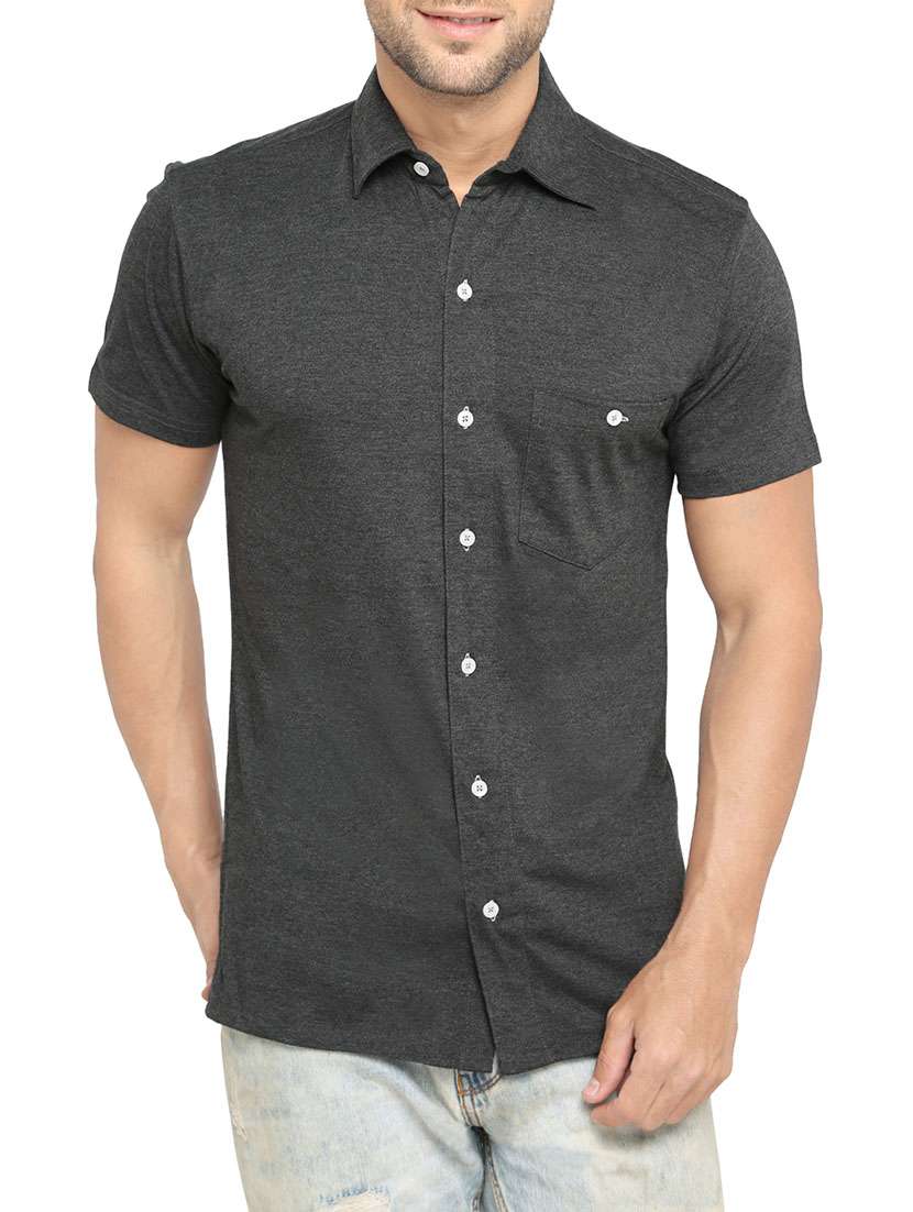charcoal grey cotton casual shirt