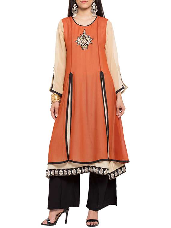 orange georgette layered kurta