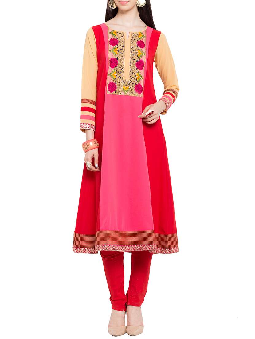 pink georgette flared kurta