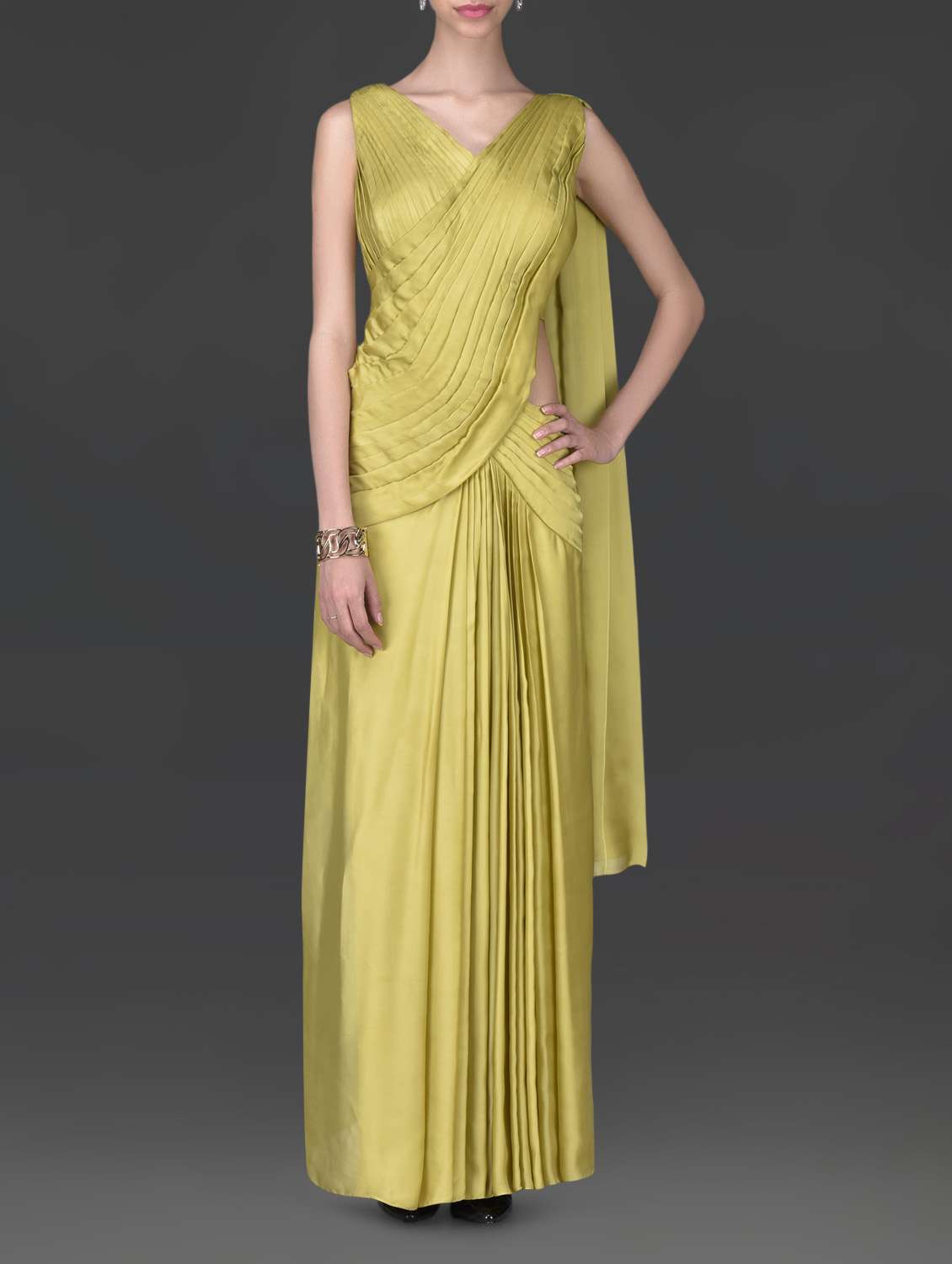 Buy online Sap Green Saree Inspired Ball Gown from western wear for Women by Mise A'jour for 9800 at 30% off | 2026 Limeroad.com Buy online Sap Green Saree Inspired Ball Gown from western wear for Women by Mise A'jour for 9800 at 30% off | 2026 Limeroad.com