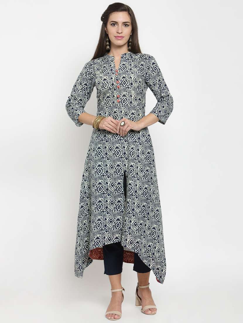 blue cotton asymmetric kurta