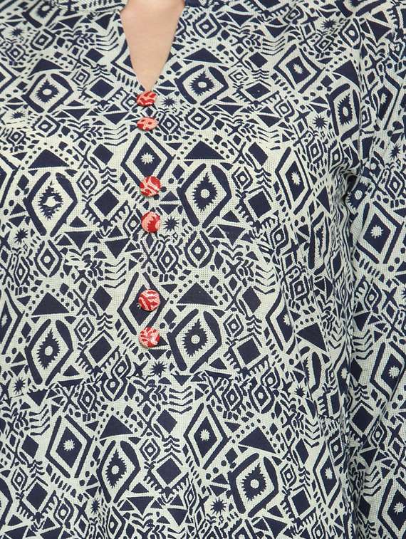 blue cotton asymmetric kurta - 12648382 -  Standard Image - 3