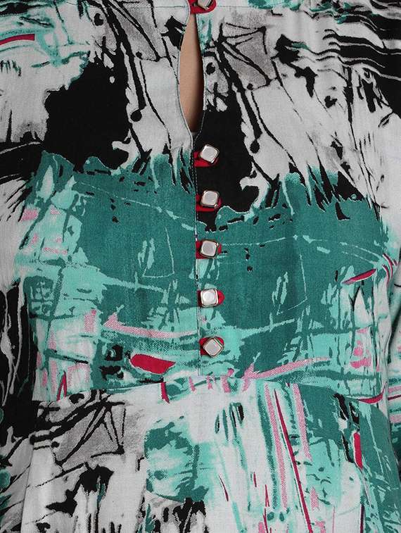 printed high-low kurta - 12648399 -  Standard Image - 3